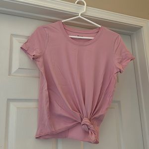 MADEWELL Pink Tie Front Knot Short Sleeve T-Shirt
